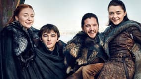 Sophie Turner, Isaac Hempstead-Wright  Kit Harington et Maisie Williams posent pour promouvoir la prochaine saison de "Game of Thrones"