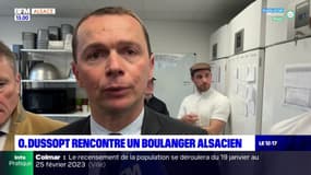 Le ministre du Travail, Olivier Dussopt, rencontre un boulanger alsacien