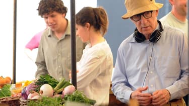 Woody Allen et Jesse Eisenberg sur le tournage de "To Rome with Love"