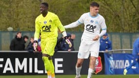 Darryl Bakola lors du quart de finale de Gambardella entre l'OM et Rennes le 1er avril 2024