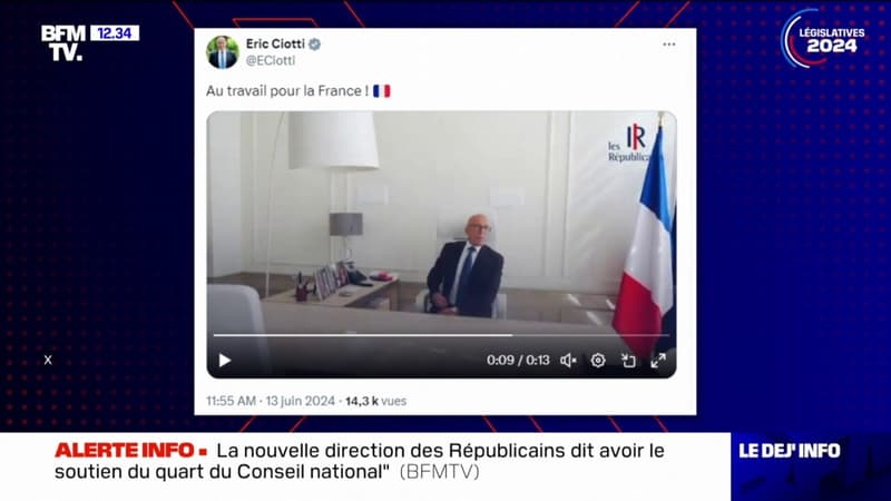 Éric Ciotti se cramponne à son siège chez LR: sa dernière vidéo postée sur ses réseaux sociaux