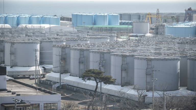 Stockage d'eau contaminée à la centrale nucléaire Fukushima Dai-ichi à Okuma, préfecture de Fukushima, au Japon, le 5 mars 2022
