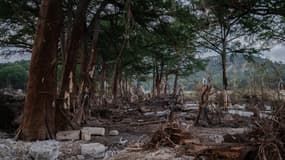 Des débris jonchent le fleuve Guadalupe après avoir été emportés par la crue soudaine du 8 juillet 2025 à Ingram, au Texas.