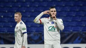 L'attaquant lyonnais Rayan Cherki auteur du 4e but de l'Olympique Lyonnais face à l'AC Ajaccio en Coupe de France à Décines, le 9 février 2021 