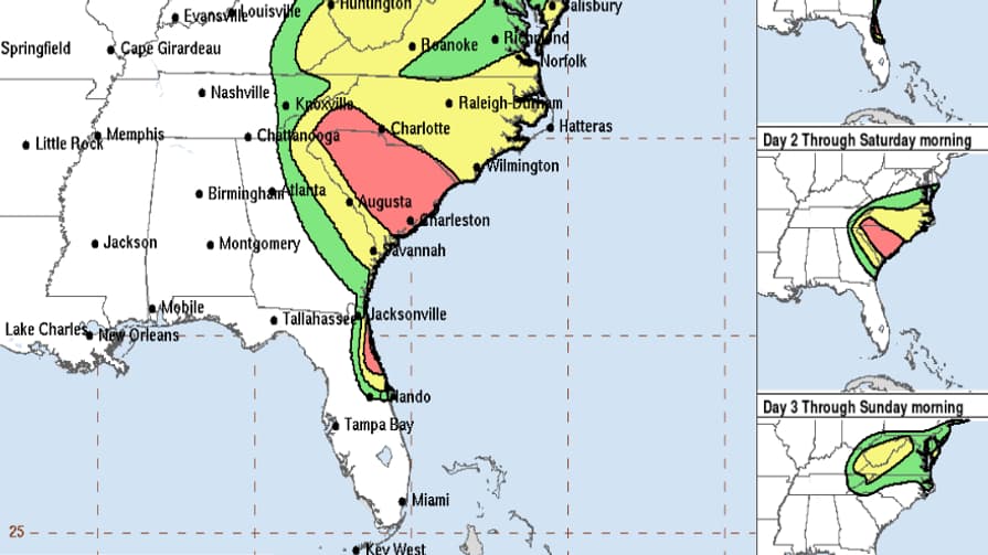 Les prévisions de crues subites pour les trois prochains jours sur la côte est des États-Unis