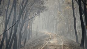 Une voie de train après un feu, le 18 décembre 2019. La canicule qui touche l'Australie menace d'aggraver les feux de brousse qui durent depuis août