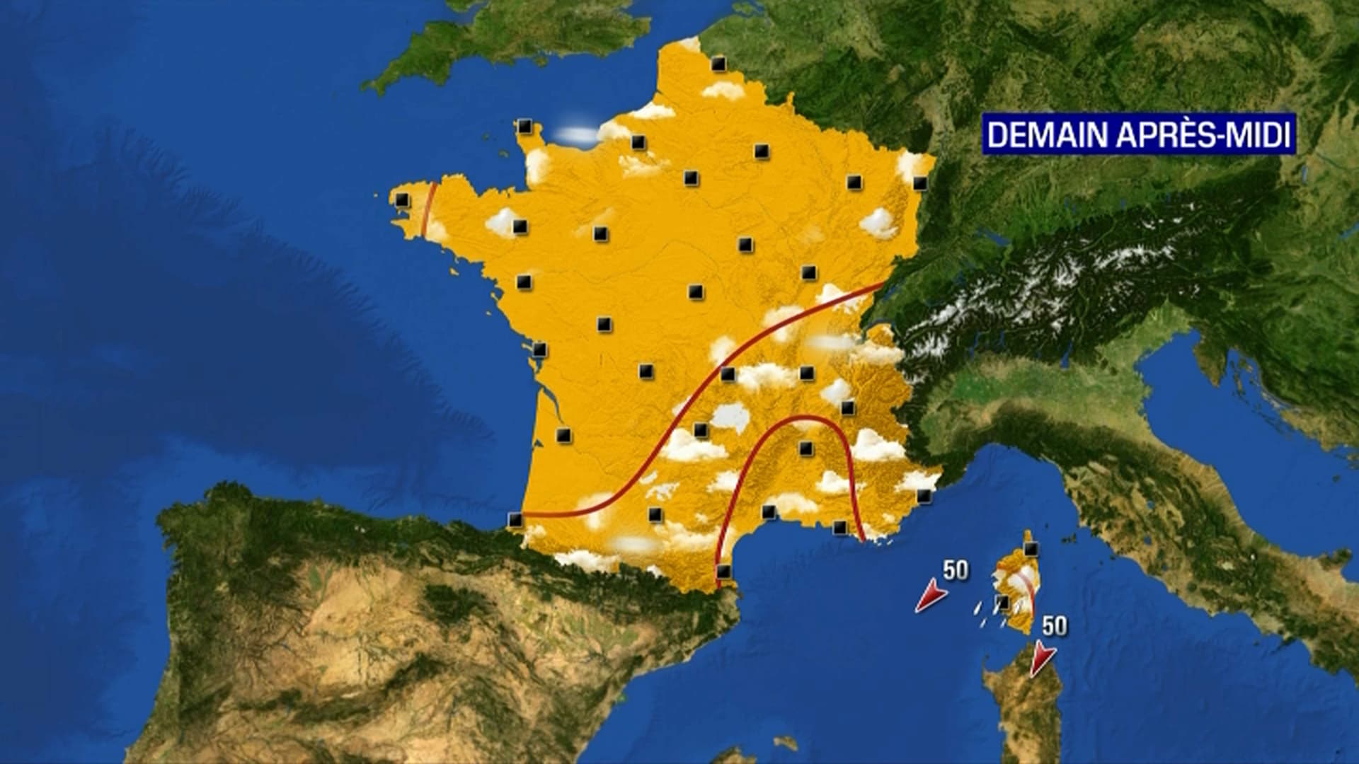 La carte de samedi après-midi en France. La carte de samedi après-midi en France.