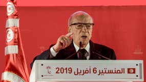 Le président tunisien Béji Caïd Essebsi lors d'un discours le 6 avril 2019.