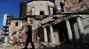 Un policier à L'Aquila, en Italie, le 8 juillet 2009. Le séisme avait fait plus de 300 morts en avril 2009.