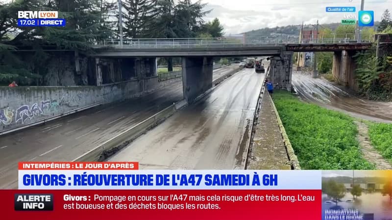 Intempéries dans le Rhône: l'A47 sera réouverte samedi matin