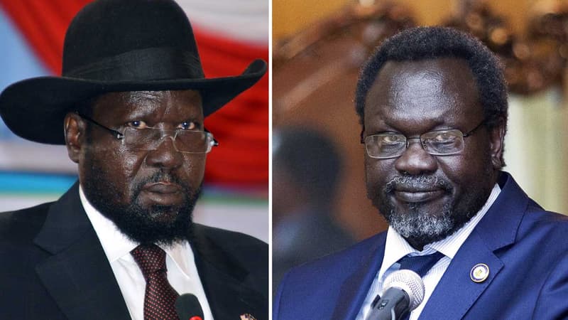 Le Président sud-soudanais Salva Kiir (gauche), et son ancien Premier ministre Riek Machar