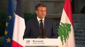 Emmanuel Macron lors de sa conférence de presse à Beyrouth, le 6 août 2020
