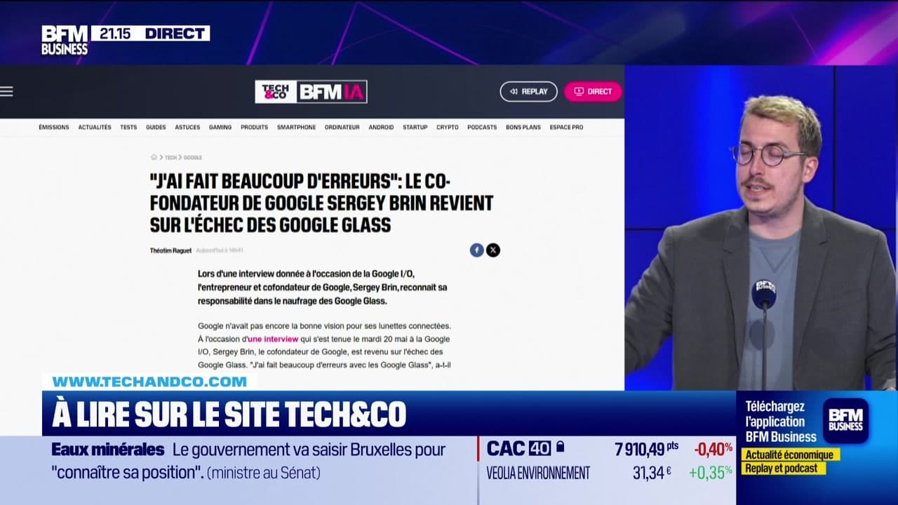 À lire sur le site tech&co : le co-fondateur de goggle sergey brin revient sur l'échec des google glass, par sylvain trinel - 21/05