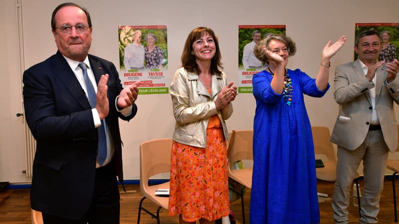 François Hollande, Carole Delga, Annick Taysse et Philippe Brugere, à Tulle (Corrèze), le 6 juin 2020