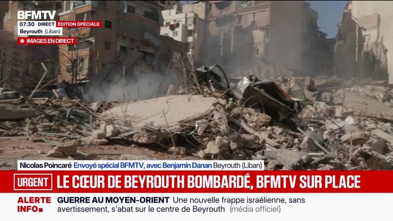 Les images d'un immeuble effondré dans le centre de Beyrouth (Liban) après le tir de plusieurs missiles israéliens