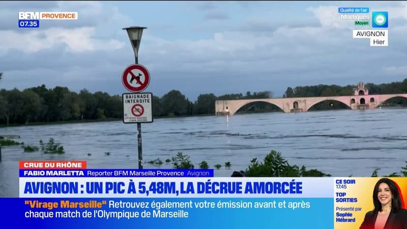 Avignon: le Rhône amorce sa décrue après un pic à 5,48m