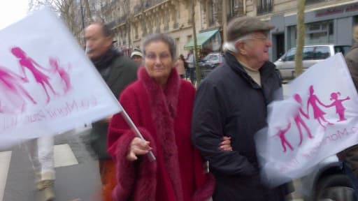 Simone Veil, lors de la manifestation contre le mariage homo dimanche, à Paris.