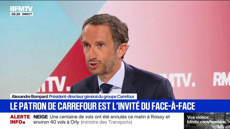 Neige-verglas: "Il n'y a pas de pénurie ce matin", affirme Alexandre Bompard, président-directeur général du groupe Carrefour