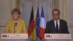 Angela Merkel et François Hollande, lors d'une conférence de presse commune à Paris, le 20 février 2015.