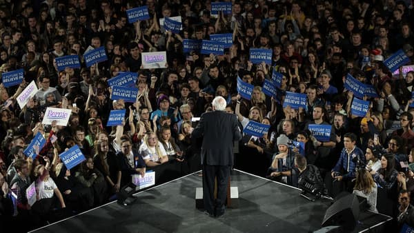 Le démocrate Bernie Sanders en meeting à l'Université d'Iowa, le 30 janvier.