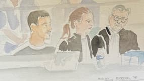 Croquis de l'ouverture du procès du meurtre du policier Eric Masson le 19 février 2024