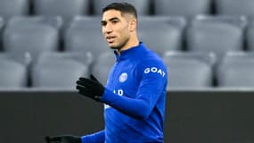 Achraf Hakimi lors de l'entraînement du PSG à Munich en mars 2023
