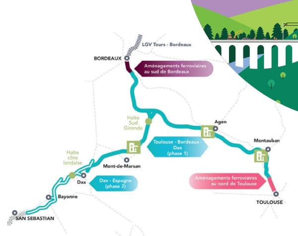 Carte de la future LGV entre Bordeaux et Toulouse