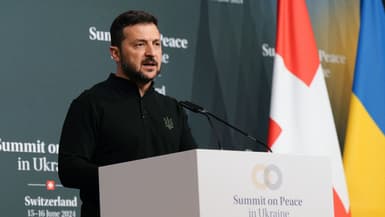 Le président ukrainien Volodymyr Zelensky s'exprime dans le cadre d'un sommet sur la paix en Ukraine organisé en en Suisse, le 15 juin 2024. 