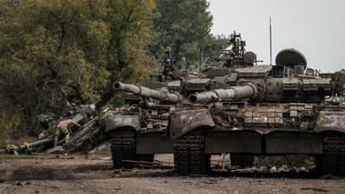 Tank russe abandonné à Kyrylivka (région de Zaporijia), en Ukraine, le 30 septembre 2022