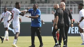 Altercation entre Walid Regragui et Chancel Mbemba lors de Maroc-Congo, le 21 janvier 2024.
