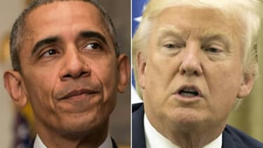 Les président américain Donald Trump (d) et son prédécesseur Barack Obama