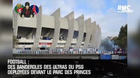 Football : Des banderoles des Ultras du PSG devant le Parc des Princes