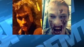 L'étudiant a changé sa photo de profil Facebook (à gauche) pour une de lui où il est grimé en zombie (à droite), quatre jours avant d'agresser un homme au couteau à Thonon-les-Bains. 