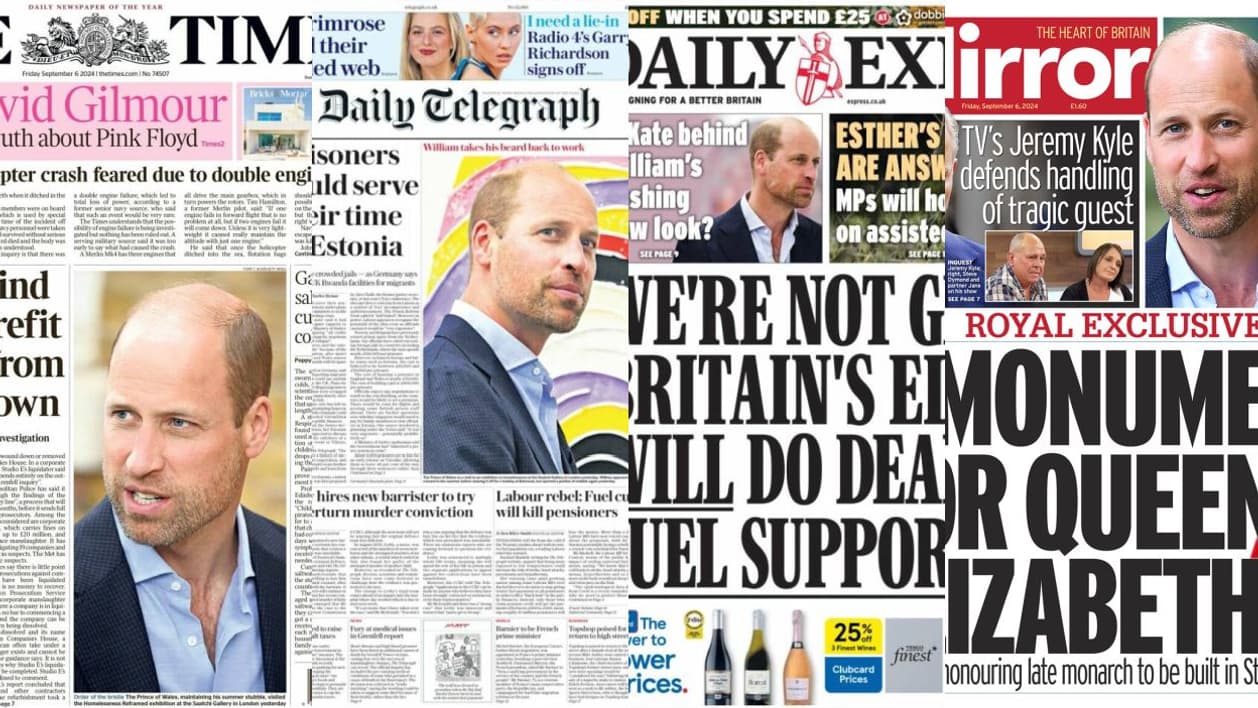 Unes de la presse britannique le 6 septembre 2024. Unes de la presse britannique le 6 septembre 2024.