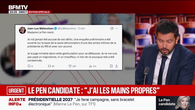 Présidentielle 2027: "Je la juge minable dans cette gesticulation pour se défausser", réagit Jean-Luc Mélenchon après la condamnation de Marine Le Pen
