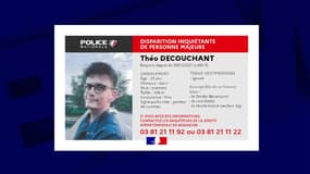 L'appel à témoins qui avait été lancé par la police après la disparition de Théo Decouchant.