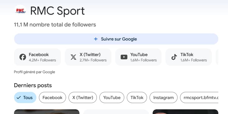 Une capture de la page d'inscription au flux Google Discover de RMC Sport
