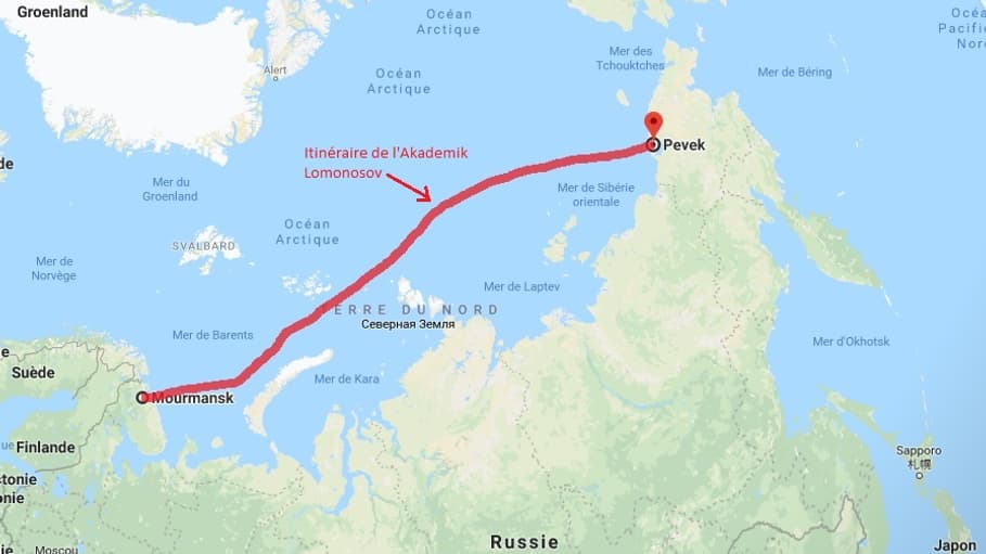 Trajet de l'Akademik Lomonosov entre Mourmansk et Pevek Trajet de l'Akademik Lomonosov entre Mourmansk et Pevek