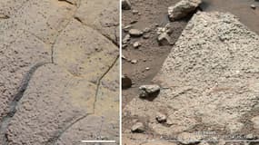 Images de roches observés à deux endroits différents de la planète Mars, par le robot Curiosity.