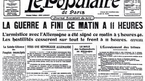LA Une du Populaire de Paris du 12 novembre 1918