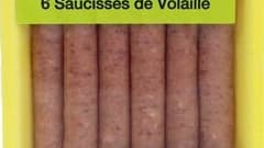 Saucisses de marque Volandrie vendues chez Leclerc