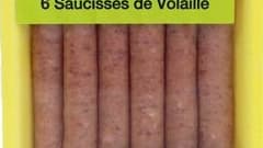 Saucisses de marque Volandrie vendues chez Leclerc