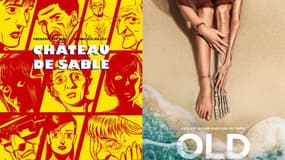 La couverture de la BD "Château de sable" et l'affiche du film "Old"