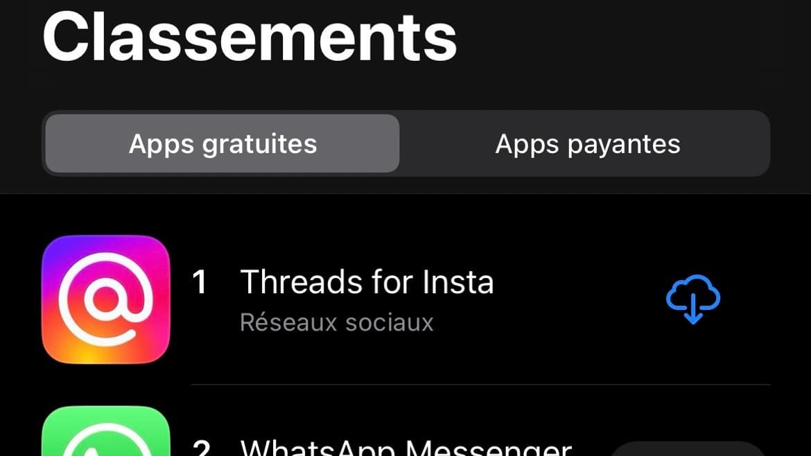 La fausse application Threads sur l'App Store La fausse application Threads sur l'App Store
