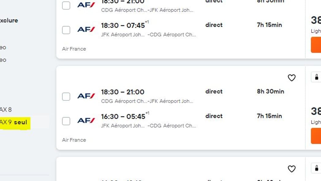 Kayak permet de filtrer les vols avec le 737 MAX 9 (Capture : Tech&Co)
