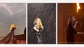La chanteuse Adele sous les orages et la pluie ce mercredi 14 août à Munich.