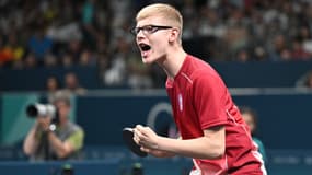 Félix Lebrun lors de son quart de finale de tennis de table, JO de Paris 2024, 1er août 2024