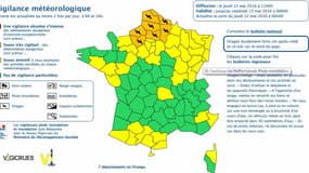 La carte illustrant l'alerte orange émise par Météo France, et concernant sept départements ce jeudi. 