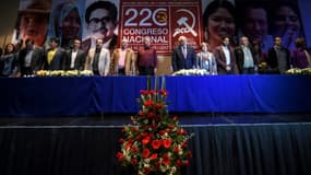 Les membres dirigeants des Forces armées révolutionnaires de Colombie (Farc), lors du XXIIe Congrès du Parti communiste colombien le 13 juillet 2017 à Bogotá