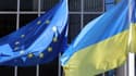 Drapeaux de l'Union européenne et de l'Ukraine